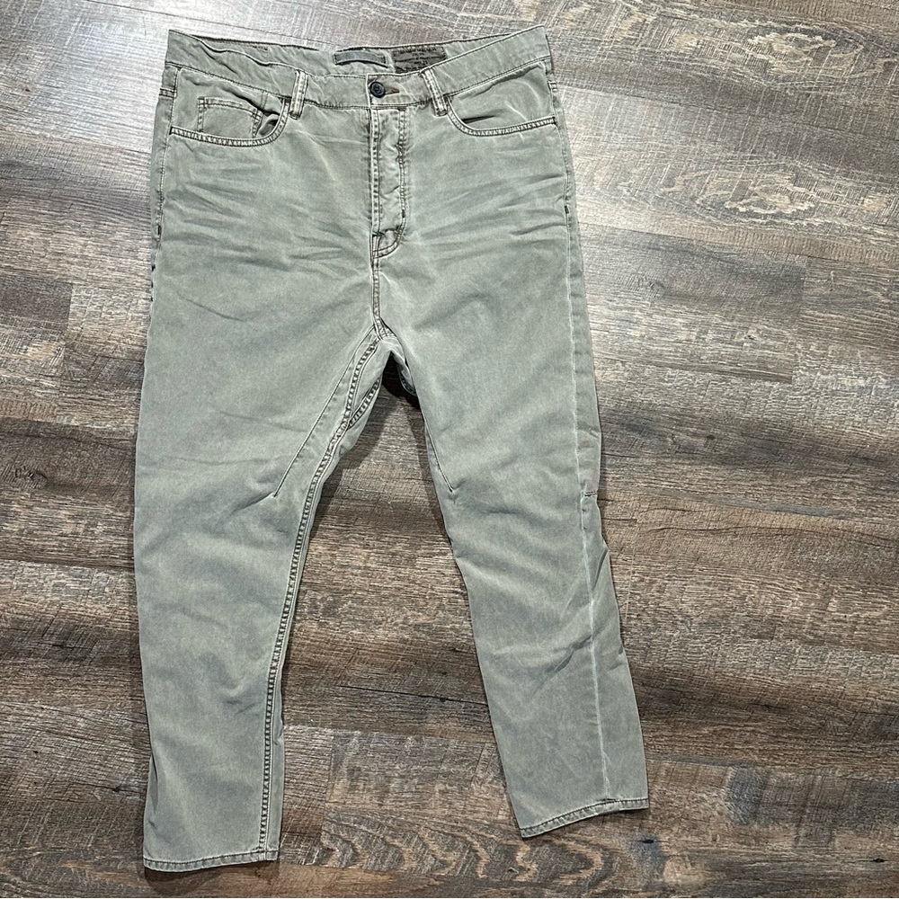 ALL SAINTS SPITALFIELDS Idaho Kick Cropped Military Green Chino Pants 29